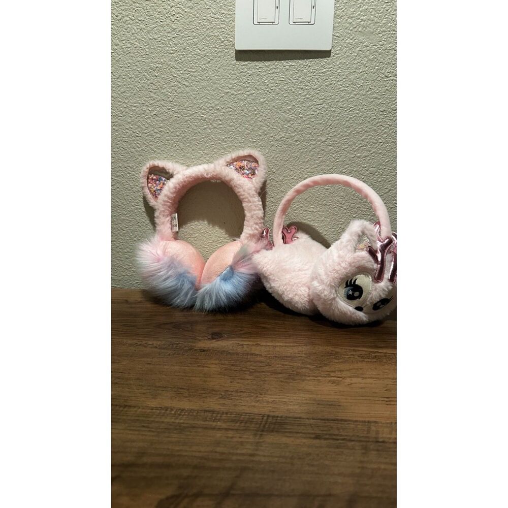 Lot of Girl Ear Muffs - 2 Items - Cat & Reindeer Ear Muffs